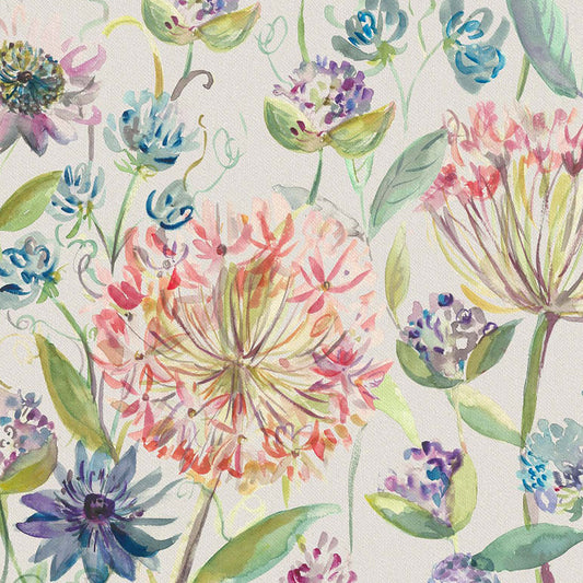 Pom Pom Floral 140Cm Sasha Linen Fabric Metre - Summer Natural