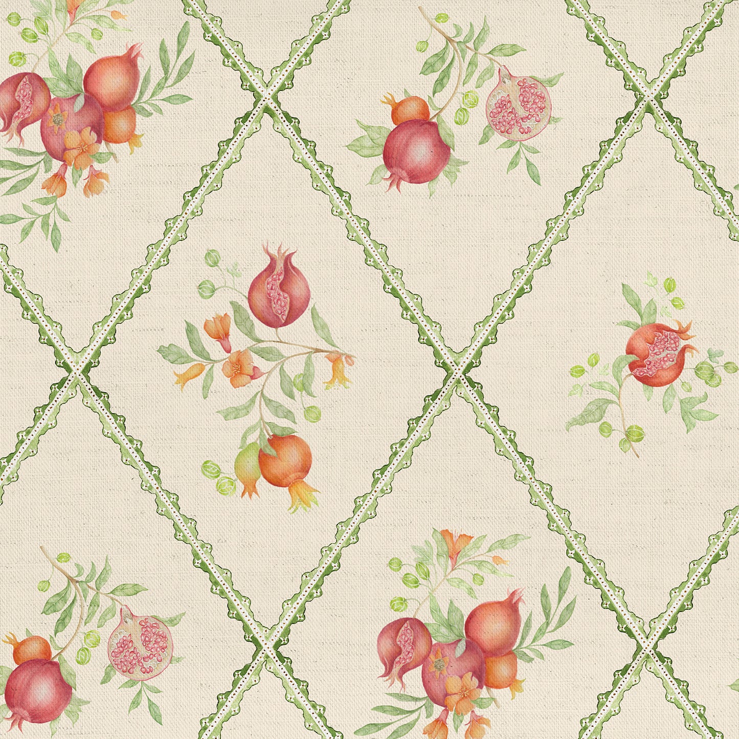 Pomegranate Trellis 140M Fabric Metre Cream