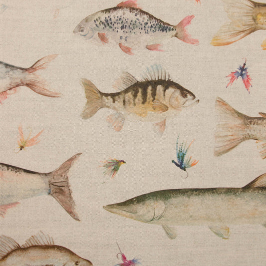 River Fish Large 140Cm Sasha Linen Fabric - Linen Sample