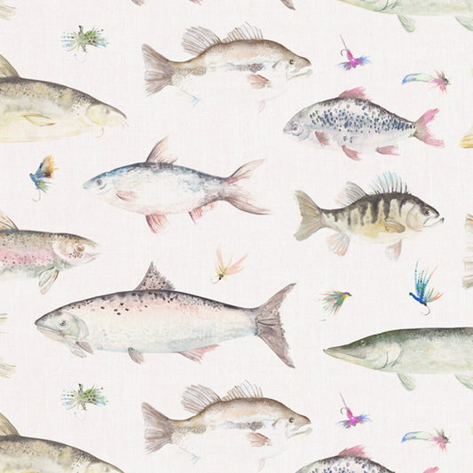 River Fish 140Cm Sasha White Fabric - Cream Sample