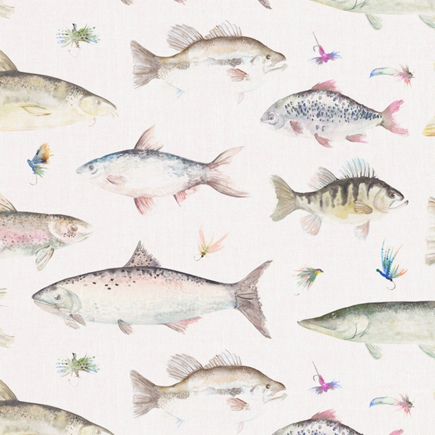 River Fish 140Cm Sasha White Fabric Metre - Cream