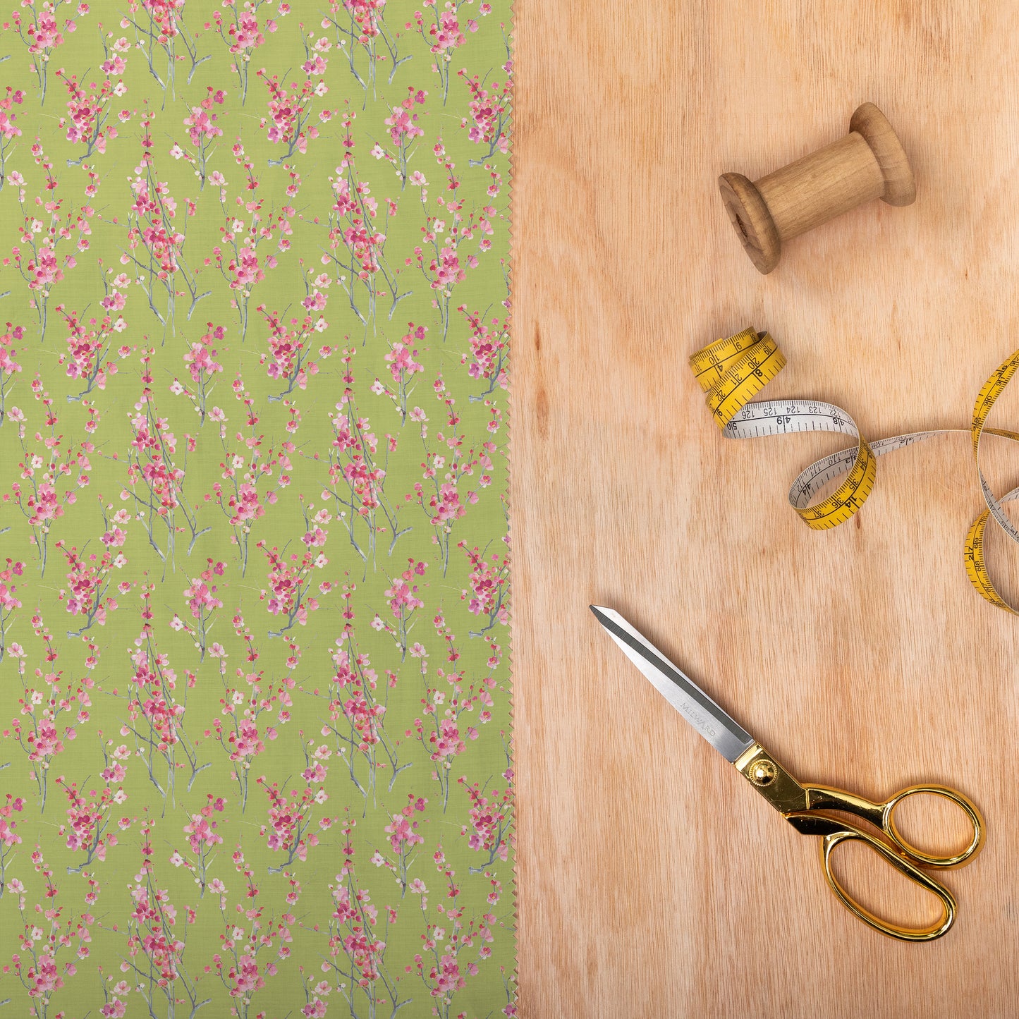 Seville Poplin 152Cm Dress Fabric Metre - Blossom/Lime