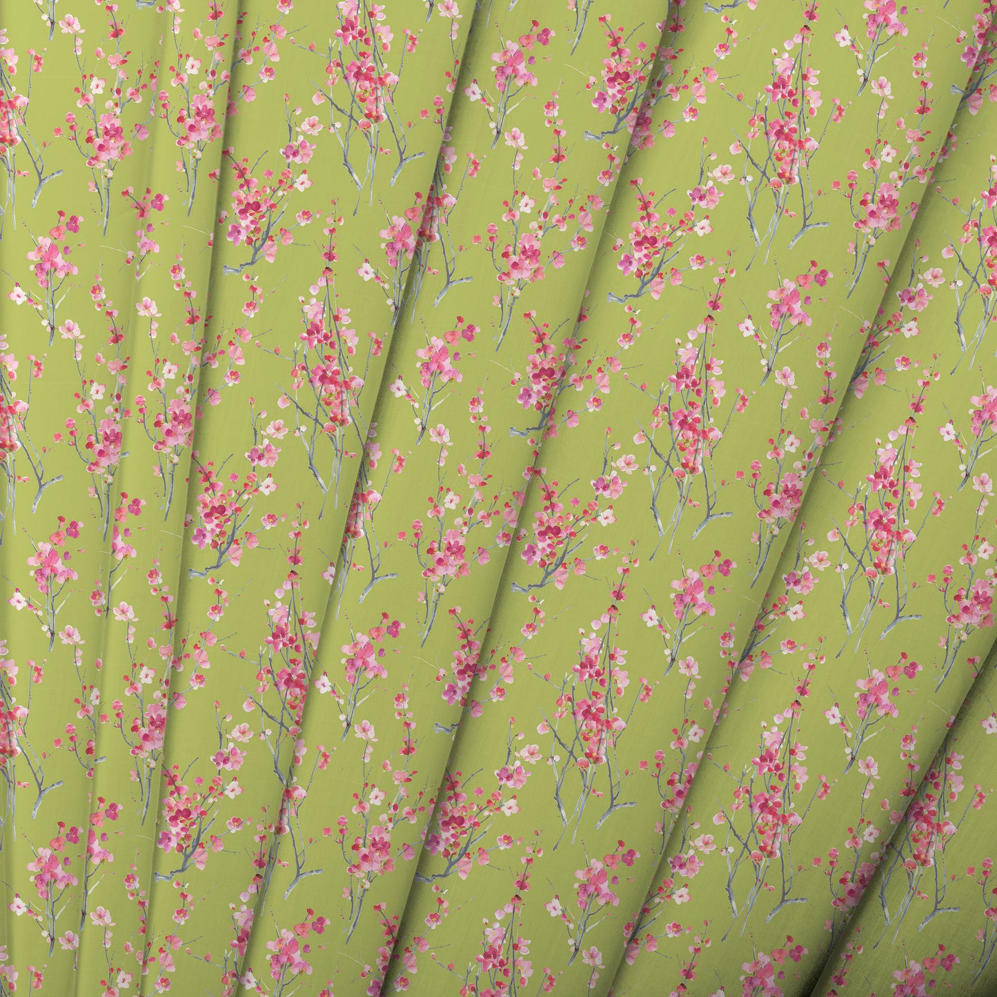 Seville Poplin 152Cm Dress Fabric Metre - Blossom/Lime