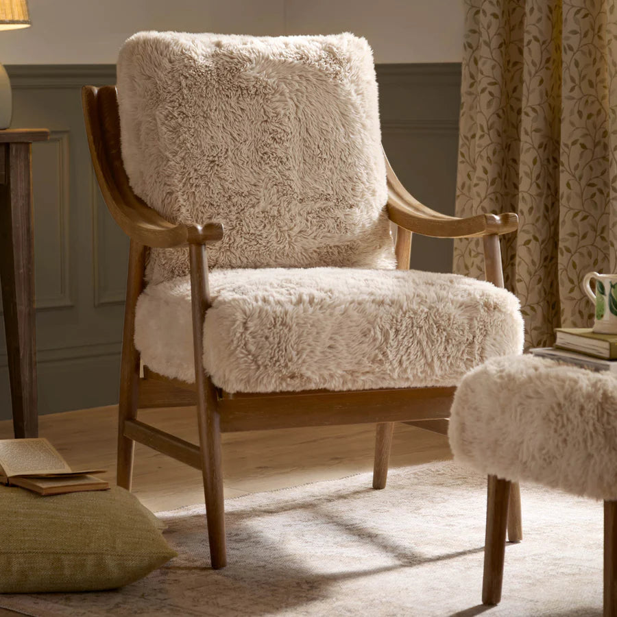 Struan Faux Fur Armchair & Footstool - Natural