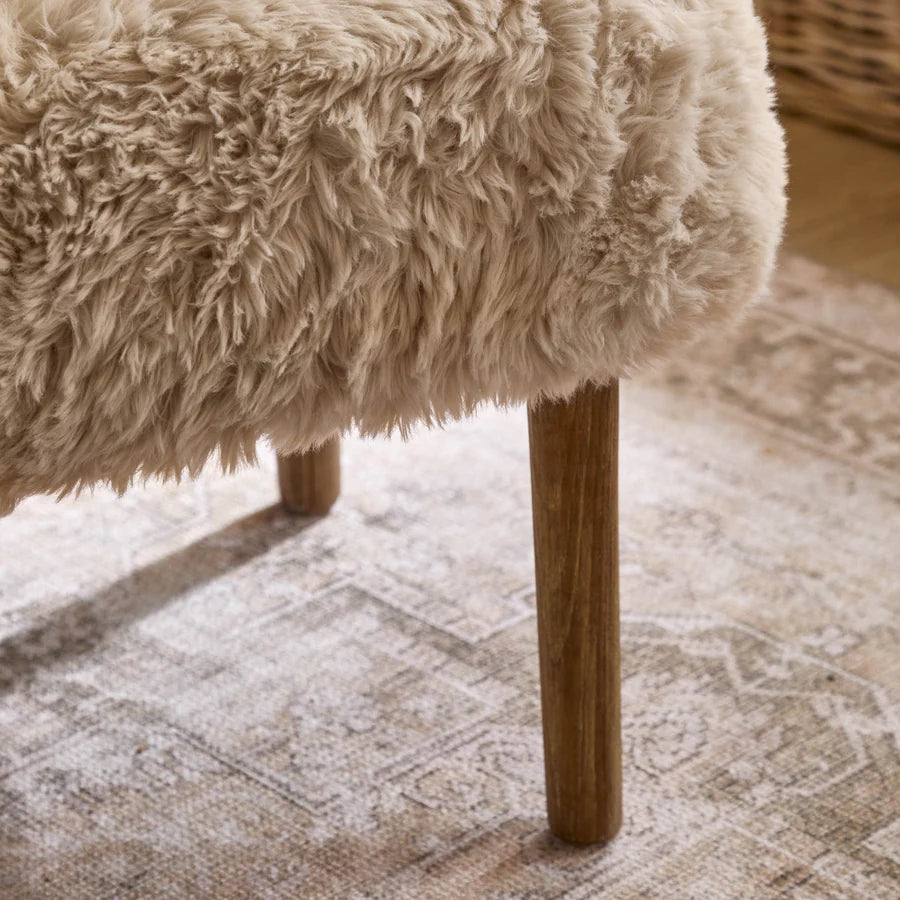 Struan Faux Fur Armchair & Footstool - Natural