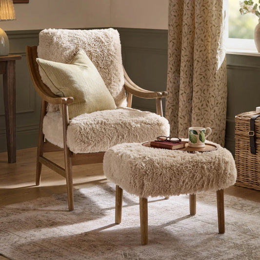 Struan Faux Fur Armchair & Footstool - Natural