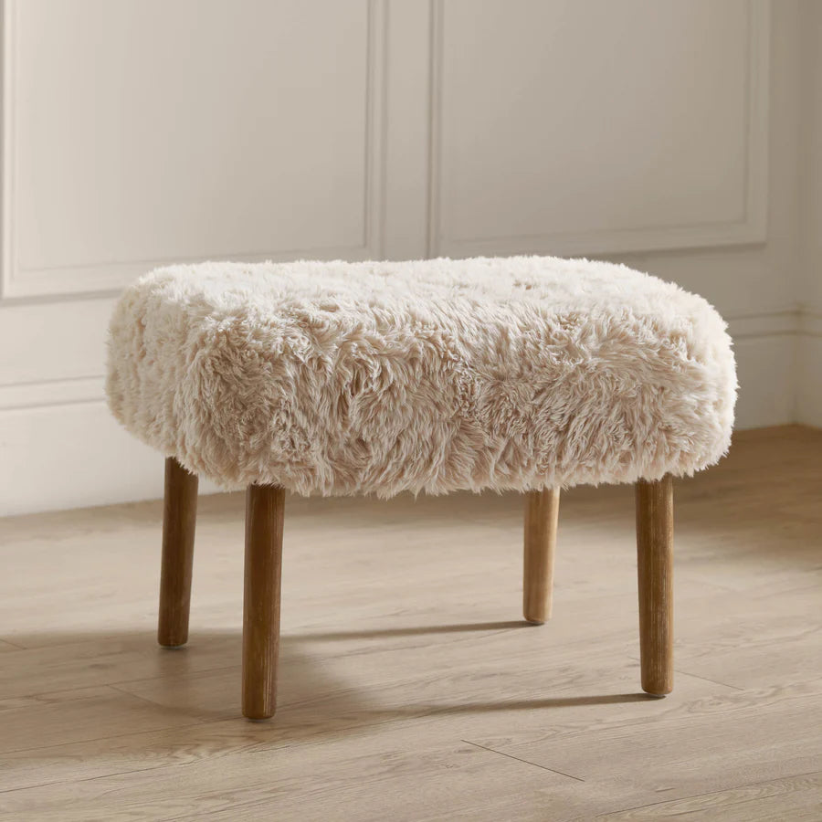 Struan Faux Fur Armchair & Footstool - Natural