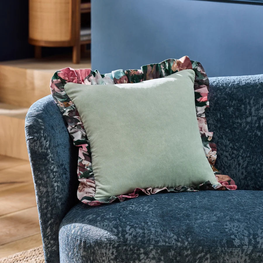 Tahiti Velvet Frilled Cushion Blue