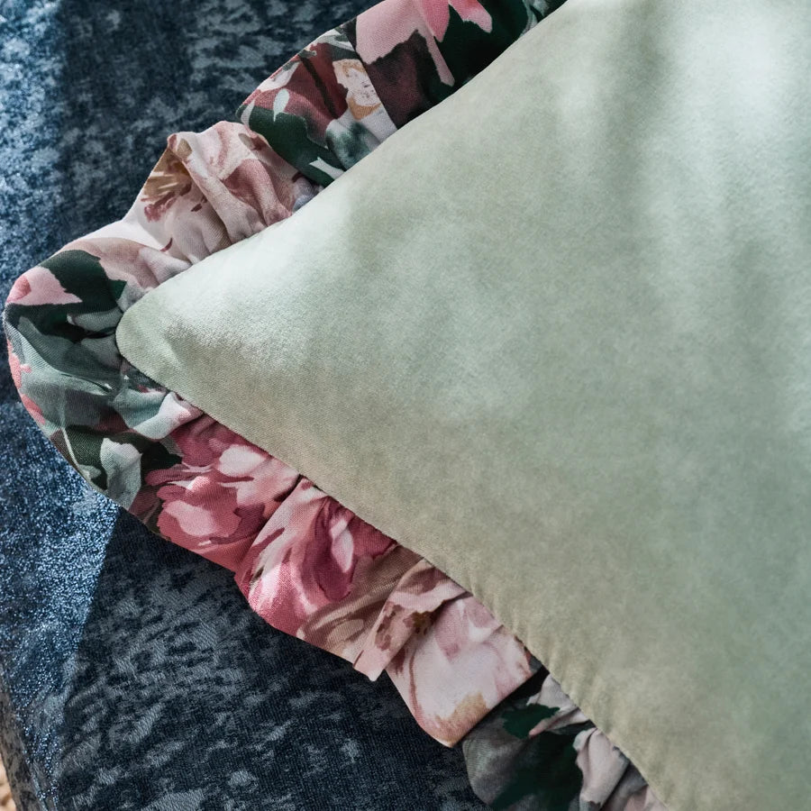 Tahiti Velvet Frilled Cushion Blue