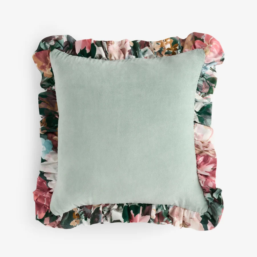 Tahiti Velvet Frilled Cushion Blue
