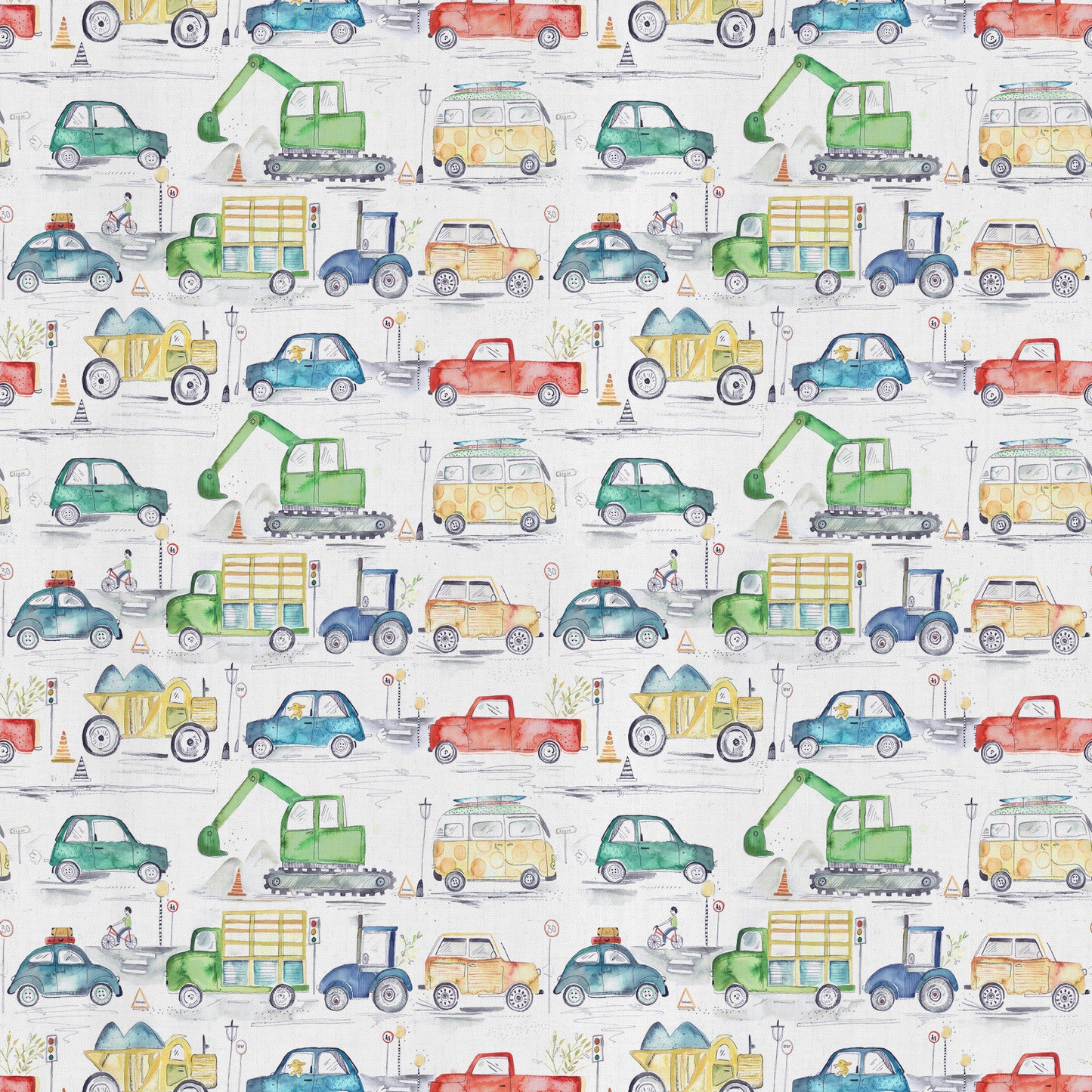 Traffic Jam 145Cm Ann Fabric Metre - Primary