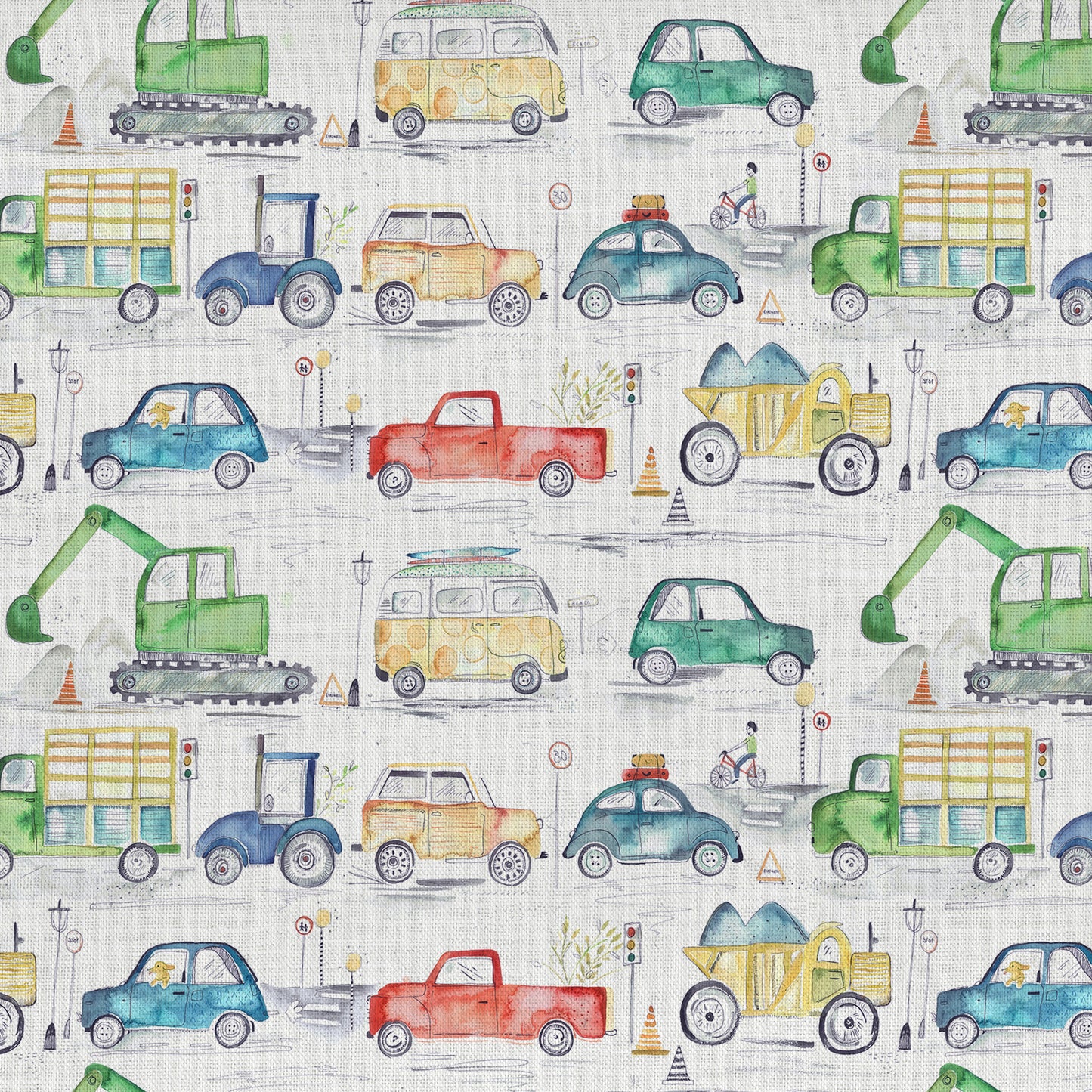 Traffic Jam 145Cm Ann Fabric Metre - Primary