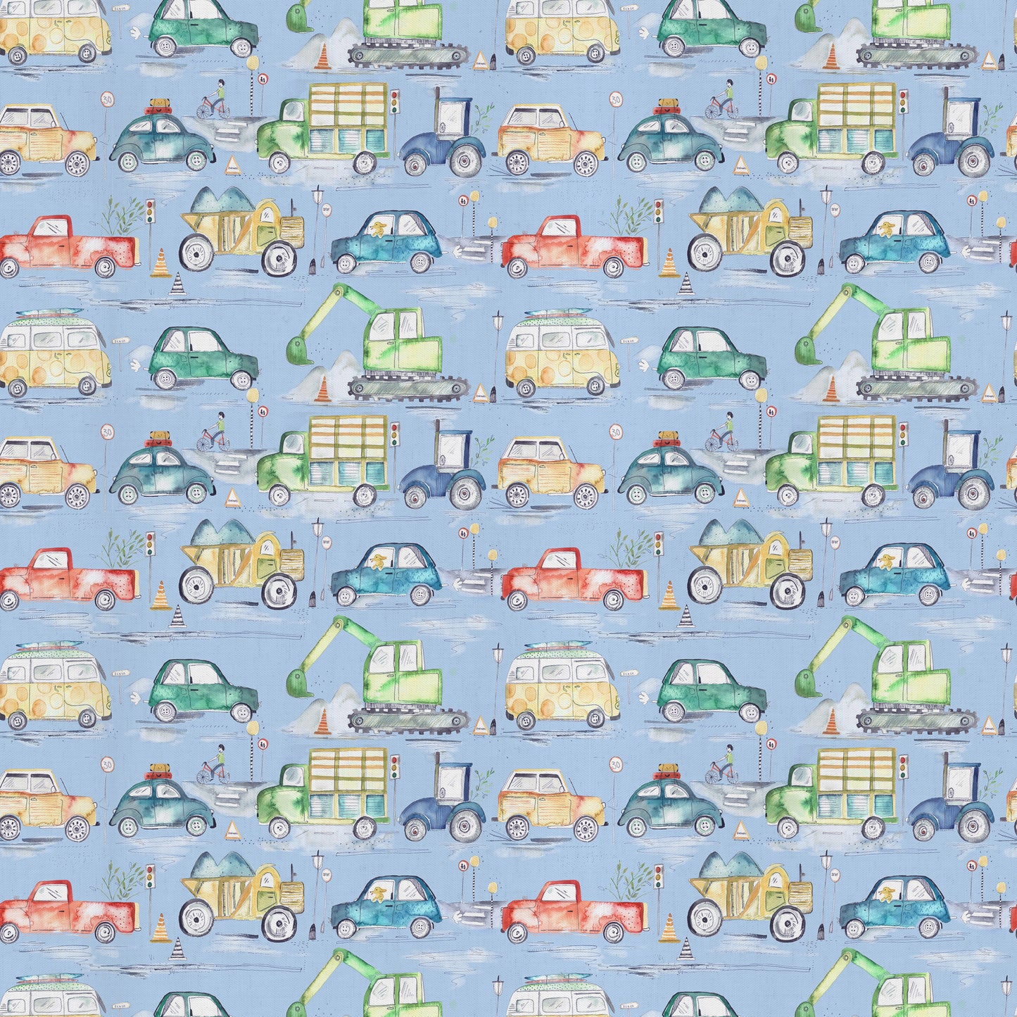 Traffic Jam 145Cm Ann Fabric Metre - Sky