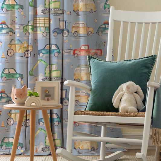 Traffic Jam 145Cm Ann Fabric - Sky Sample