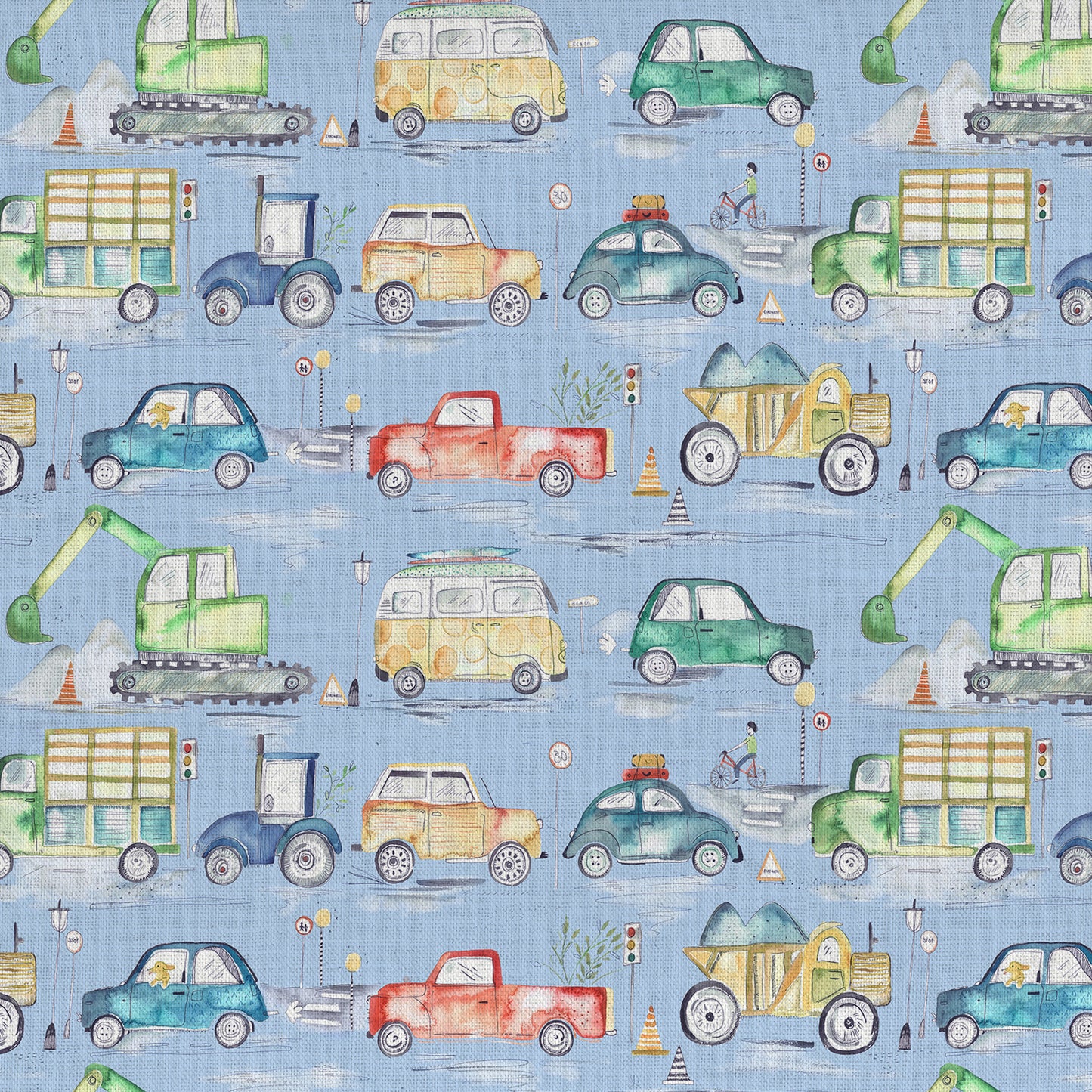 Traffic Jam 145Cm Ann Fabric Metre - Sky