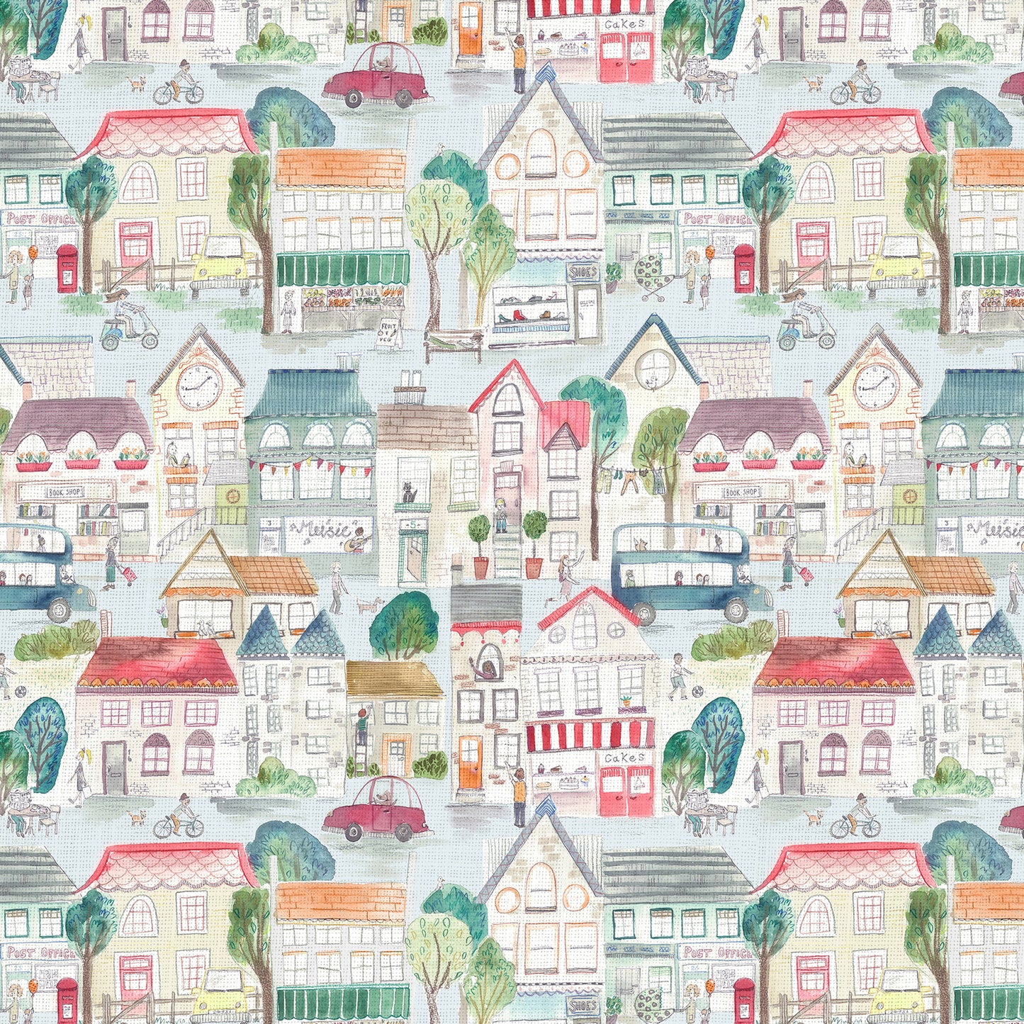 Village Streets 145Cm Ann Fabric Metre - Primary