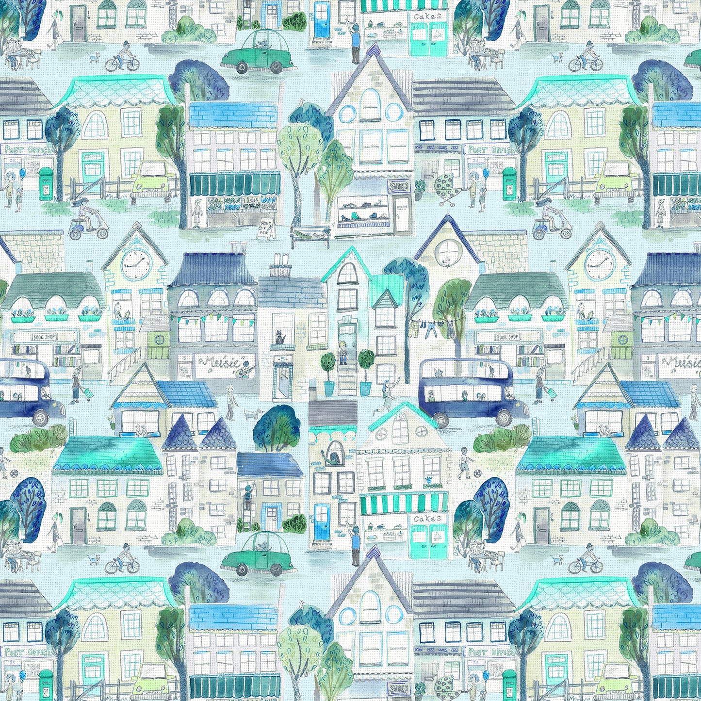 Village Streets Fabric Metre - Sky