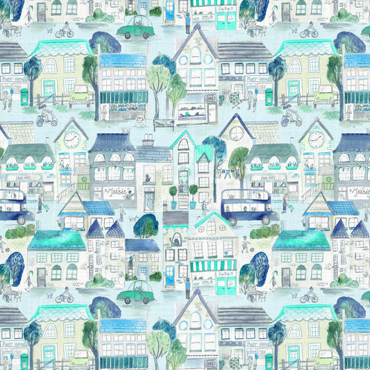 Village Streets Fabric Metre - Sky