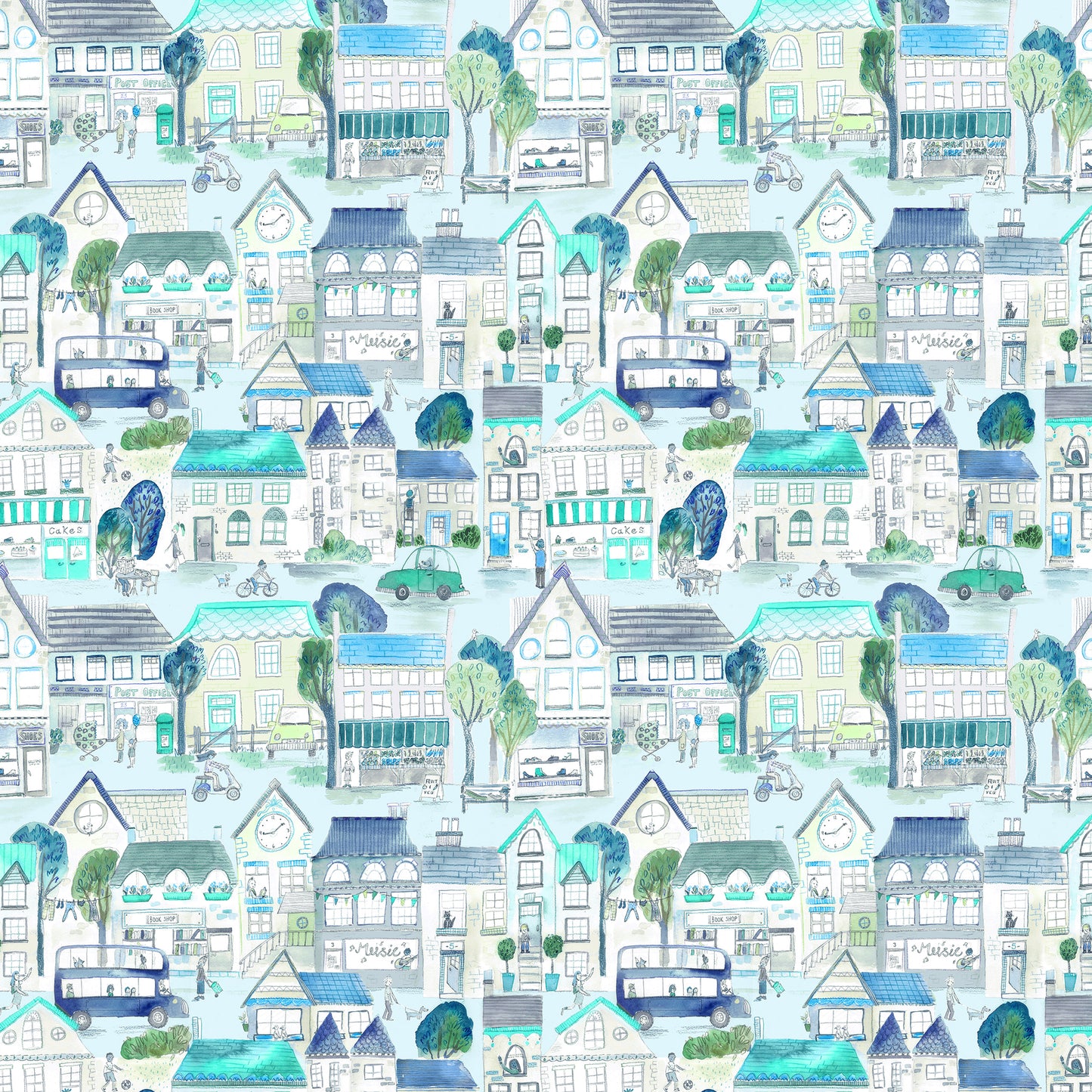 Village Streets Fabric Metre - Sky