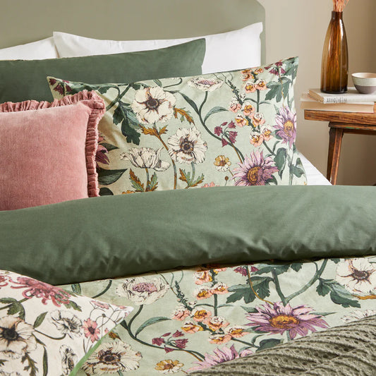 Wallflower Botanical Duvet Cover Set - Celadon Green