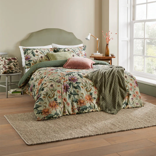 Wallflower Botanical Duvet Cover Set - Celadon Green