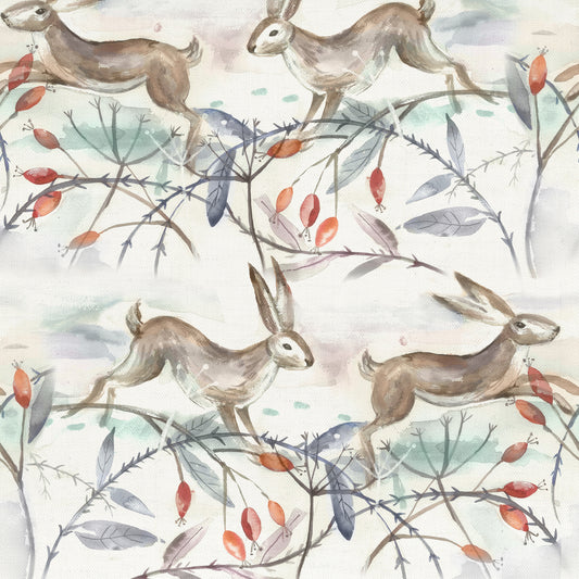 Winter Hares Linen Oil Cloth Sample