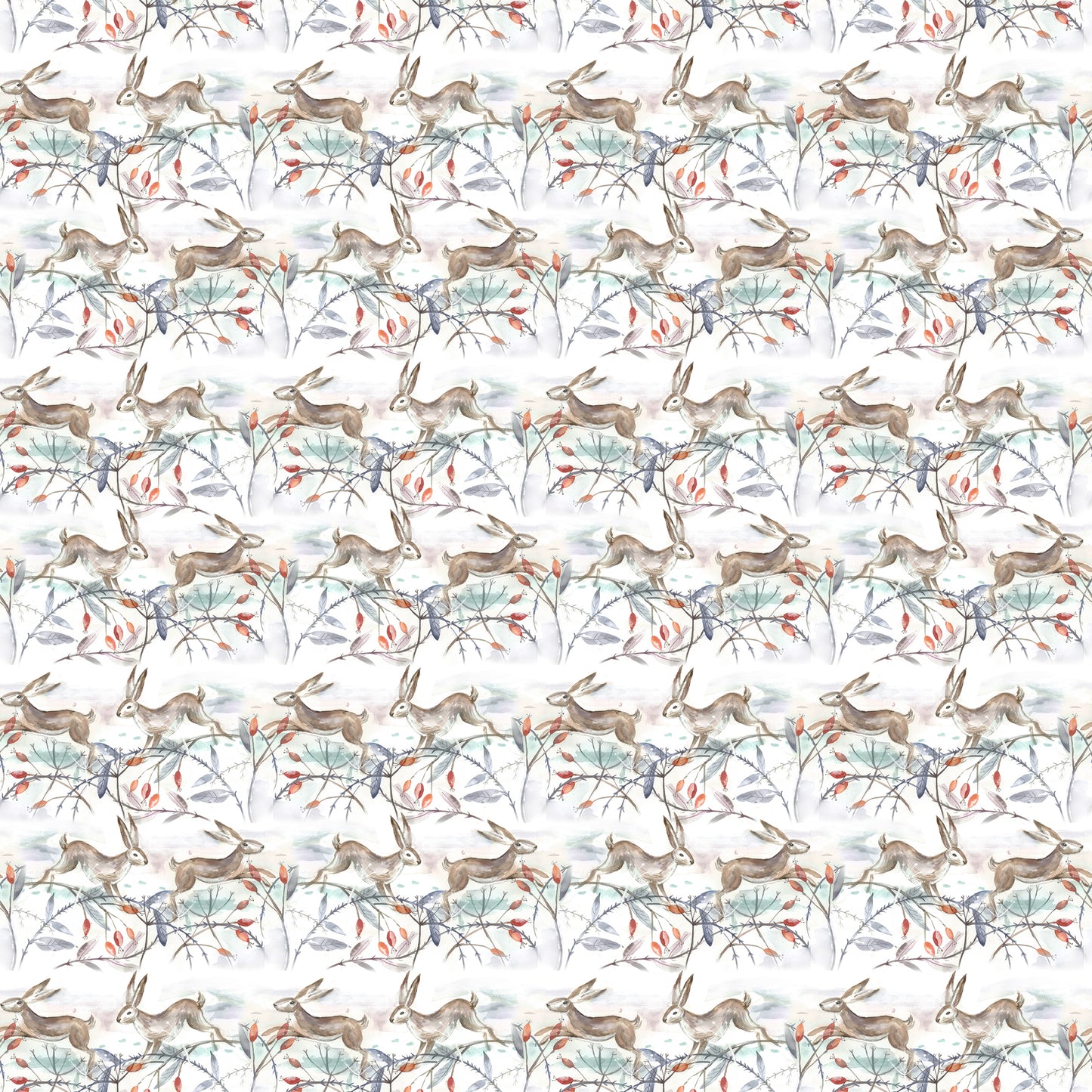 Winter Hares Linen Oil Cloth Sample