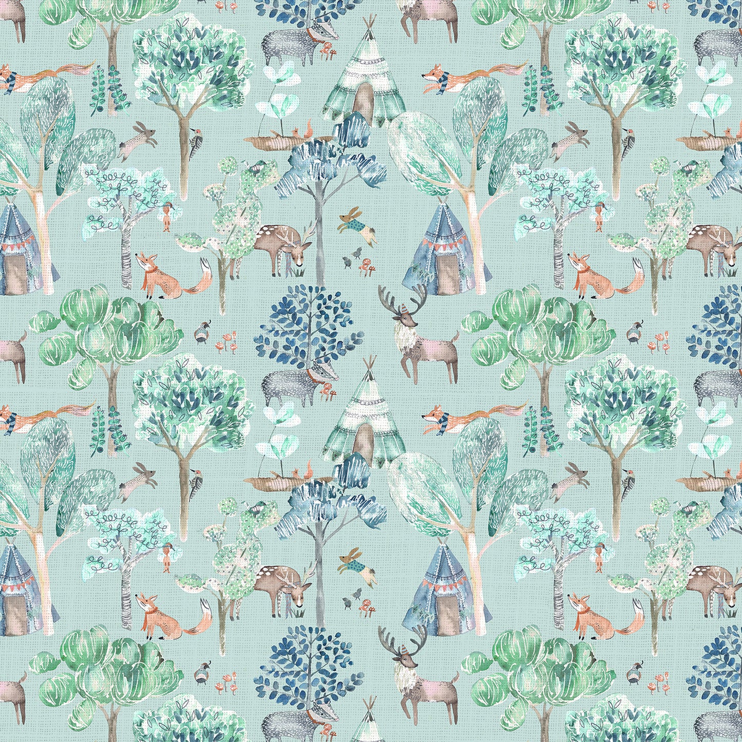 Woodland Adventures 145Cm Ann Fabric - Aqua Sample