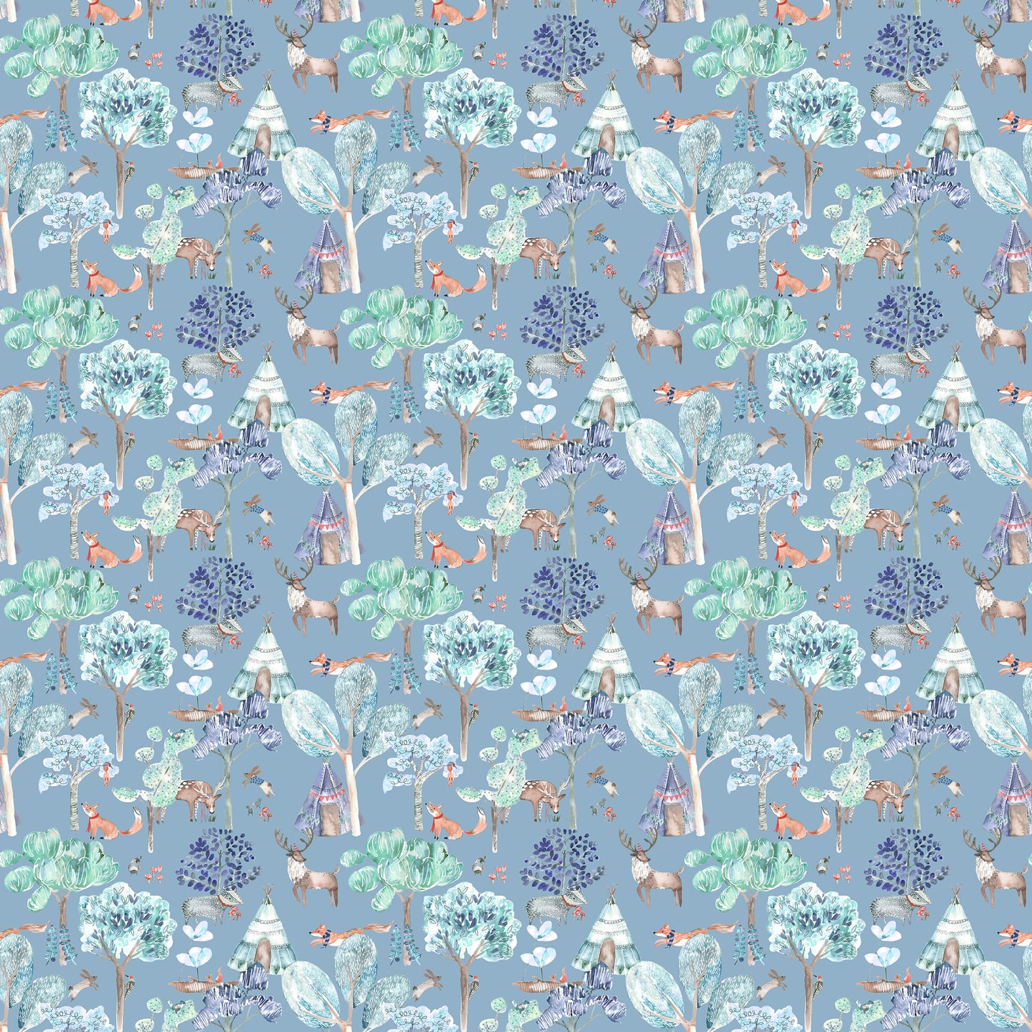 Woodland Adventures 145Cm Ann Fabric Metre - Denim