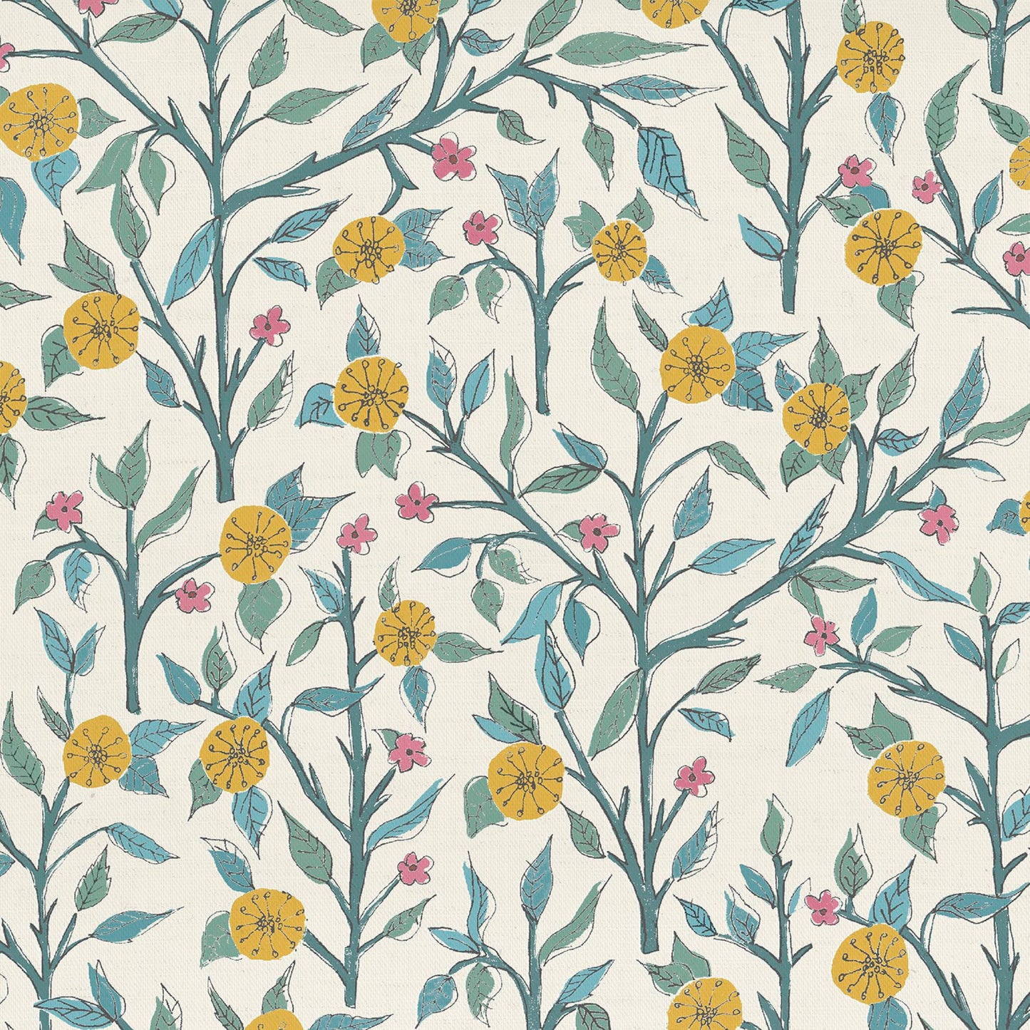 Yamuna 147Cm Helena Fabric - Teal Cream Sample