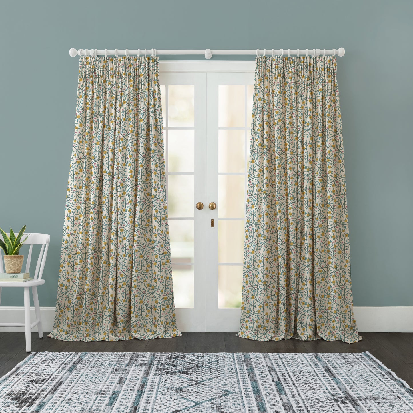 Yamuna 147Cm Helena Fabric Metre - Teal Cream